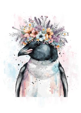 Cute Floral Penguin Art