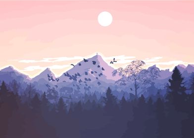 Sunset Mountain and Forest