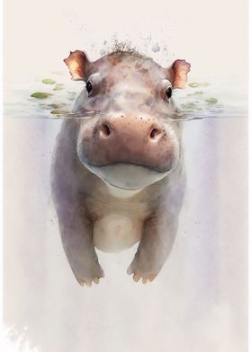 Cute Hippo Baby Painting