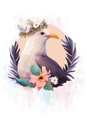 Floral Watercolor Seagull