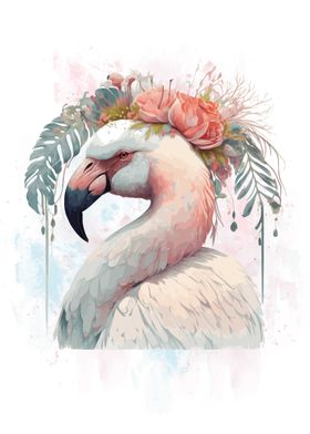 Floral White Flamingo