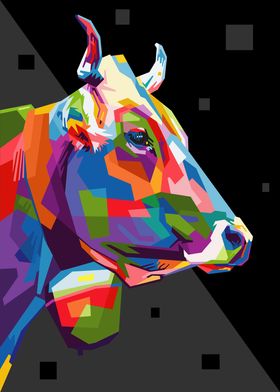 colorful cow in pop art