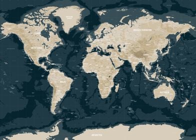 Topographic World Map Tan