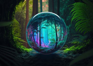 Neon sphere in forest