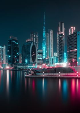 Dubai Skyline teal + pink