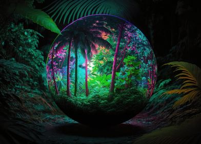 Glass sphere in forest