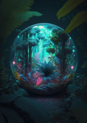 Neon sphere in forest