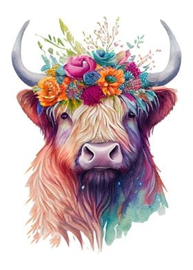 Watercolor Highland Cow
