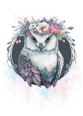 Snow Owl Watercolor Art