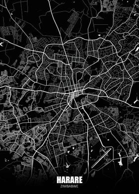 Harare Zimbabwe Dark Map