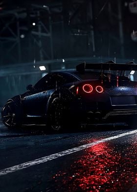 Nissan GTR in rain