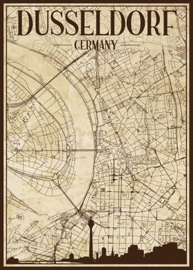 Dusseldorf Map Skyline