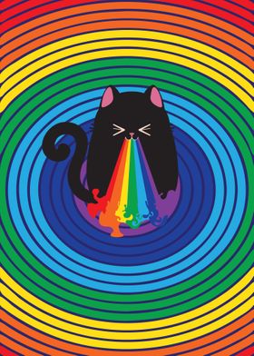 Black cat throw up rainbow