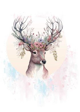 Floral Deer Painting