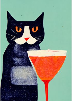 Sip Cocktail Cat Turquoise