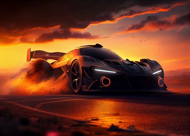 Sports car at sunset