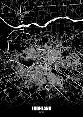 Ludhiana India Dark Map