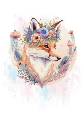 Floral Fox Cute Wildlife