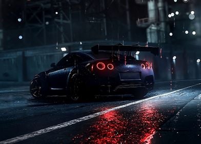 Nissan GTR in rain