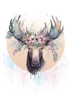 Floral Moose Antlers Art