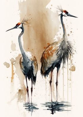 cranes Watercolor Animal