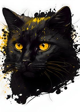 Black Paintsplatter Cat