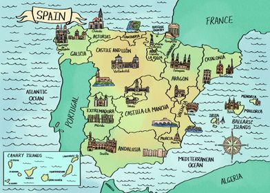 Watercolor Map of Spain