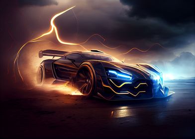 Sports car and lightning