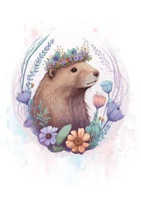 Floral Watercolor Beaver