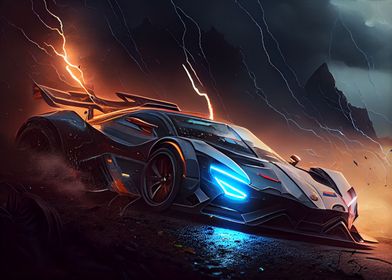 Sports car and lightning