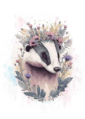 Floral Badger Painting