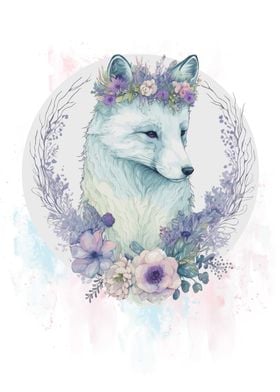 Floral Arctic Fox Painting