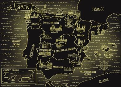 Glowing Map of Spain