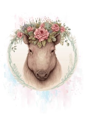 Floral Watercolor Boar