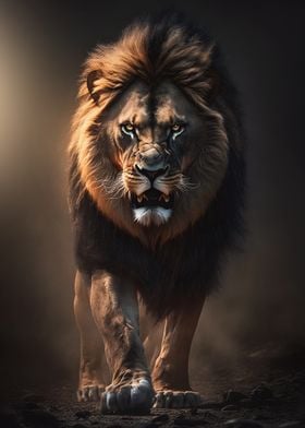 angry wild lion poster  