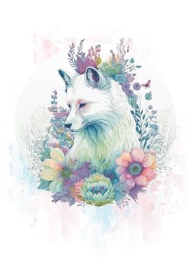 Arctic Fox Watercolor Art