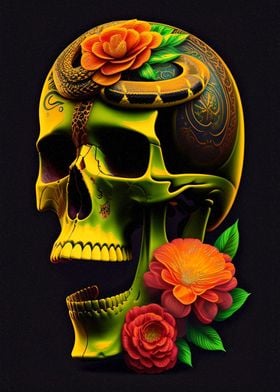 flower skull and snake