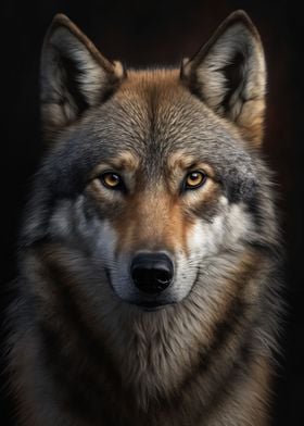 Wolf portrait on dark