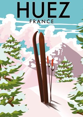 Huez France ski poster