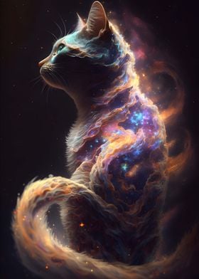Cat Night Galaxy Wall Art