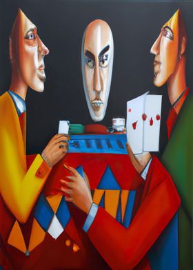 Three Man playing cards