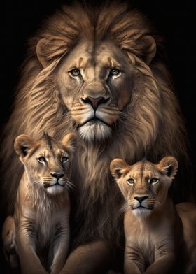 Lions portrait on dark