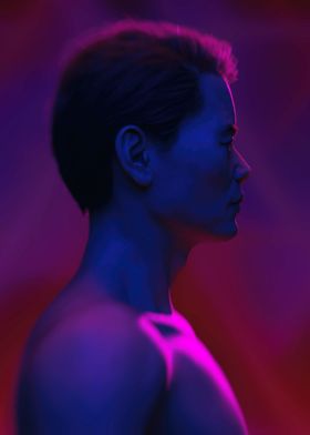Man in blue and pink light