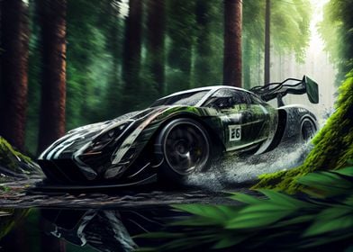 Sports car in a forest