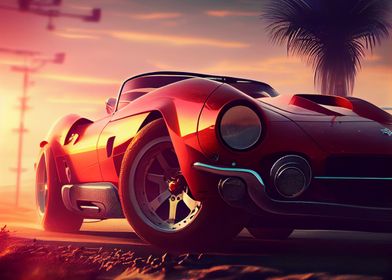 Sports car at sunset