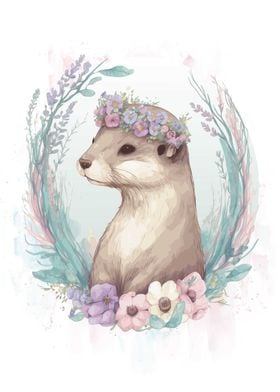 Floral Watercolor Otter