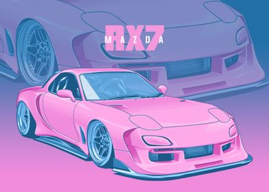 Pinstiped Rx7 'mazda rx 7 pink' Poster by capture art | Displate