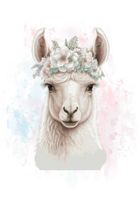 Floral Watercolor Alpaca