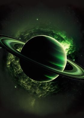 Saturn Planet in Green