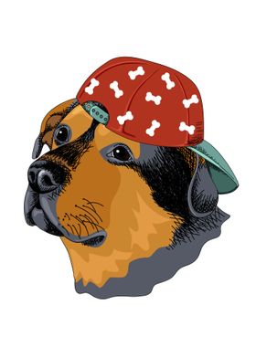 Rottweiler in baseball cap